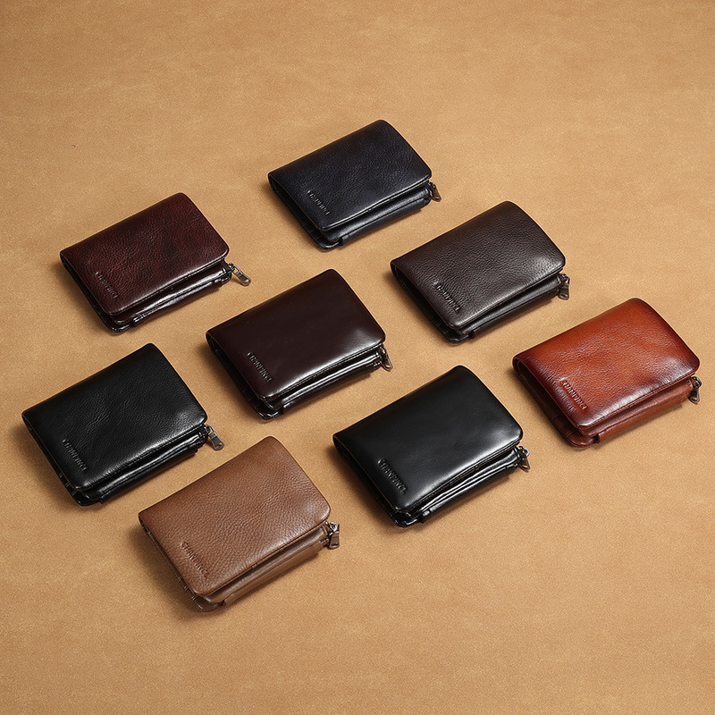 Cross-Border Dropshipping of Genuine C-Brand Men's Vertical Wallet Made of First-Layer Cowhide with Zipper, Coin Compartment, Large Capacity, Short Leather Wallet