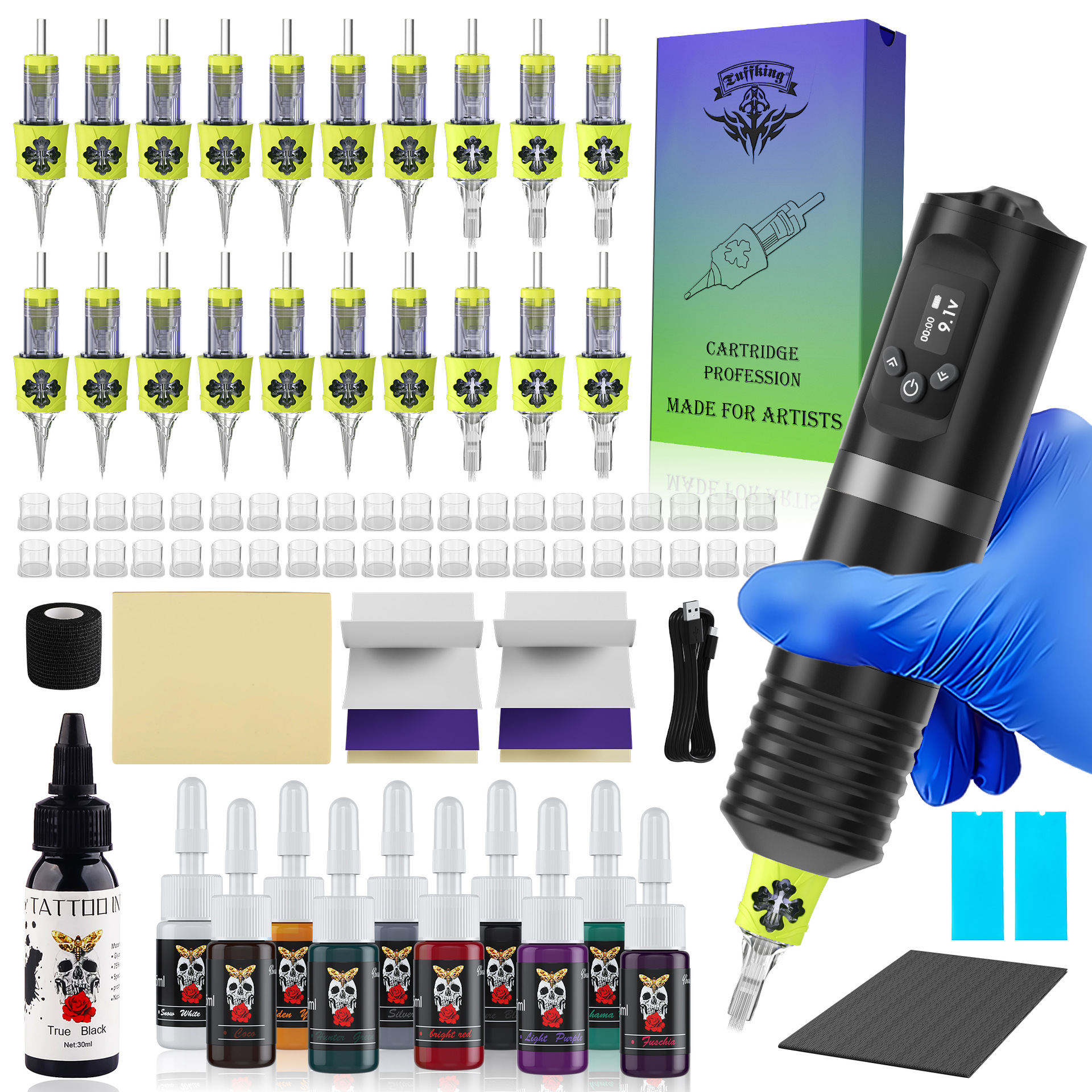 P5 serie Tuffking batería inalámbrica pluma de tatuaje máquina de tatuaje conjunto completo de herramientas de tatuaje en una aguja equipo de tatuaje