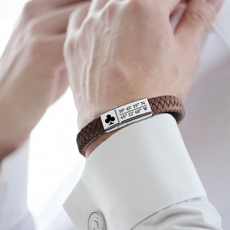 Customized Men's Bracelets Cross-Border Etsy Engraved Bracelets with Magnetic Clasp Woven Leather Jewelry Father's Day Hot-Selling Dropshipping