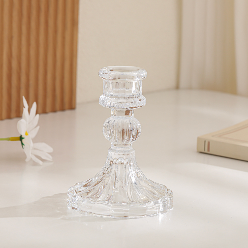 Candelabro de Vidrio Transparente Estilo Europeo Vidrio para Cena a Luz de Velas y Bodas