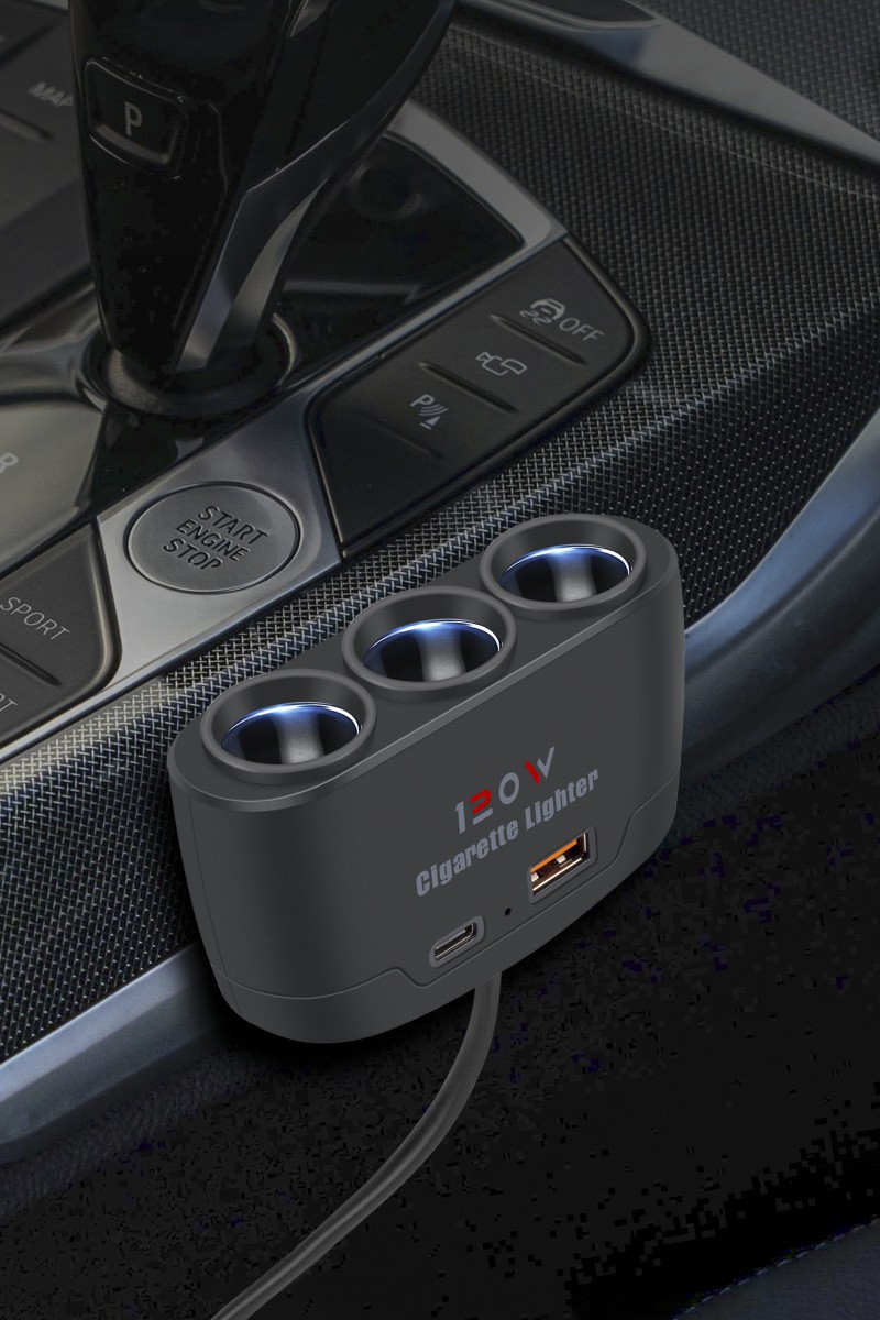 Car Charger Fast Charging Multi-Function with Ports Cigarette Lighter 1 to 3 12/24V Universal