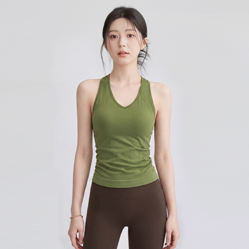 Lulu-Style V-Neck Yoga Vest for Women with Chest Pads, Quick-Dry, Stretchy, Sleeveless Fitness Running Sports Top