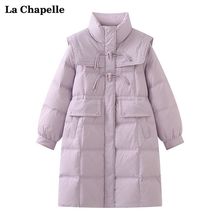 /冬季新款保暖牛角扣海军领中长款羽绒服外套