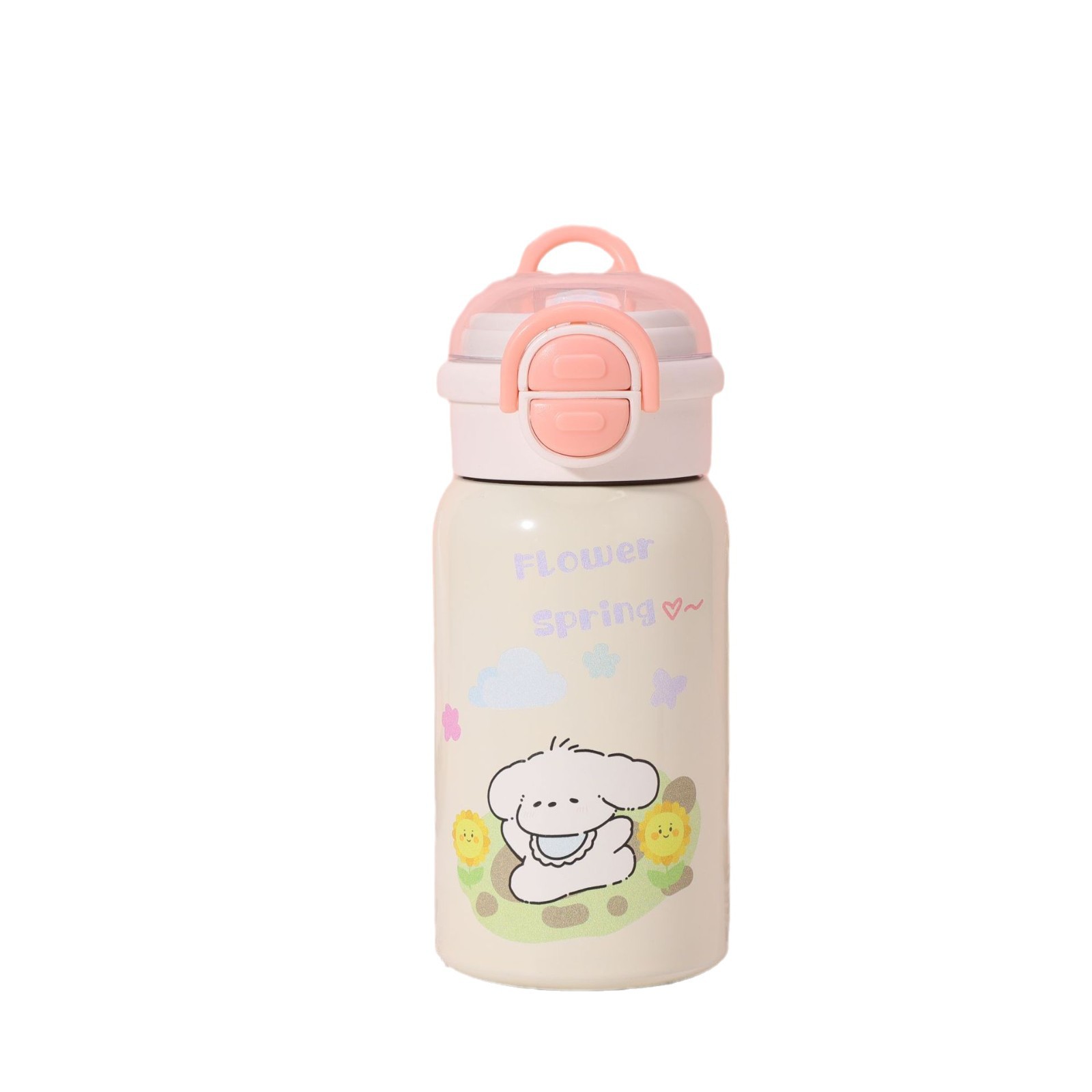 Copo térmico infantil com canudo, estampa de desenho animado fofo, feito em aço inoxidável 316 de alta qualidade, portátil e com isolamento térmico._voghion.com