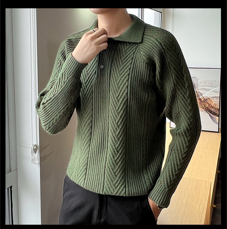 Jacquard moda moda de hombre otoño invierno nuevo suéter moda masculina retro collar overhead camisa de punto