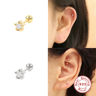 Fashion five-pointed star diamond Zircon stud earrings 925 sterling silver star earrings personalized small mini piercing ear bone stud