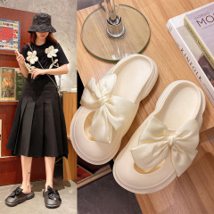 Cute Bowknot Clog Shoes Women's Summer Outdoor Wear Ins Style 2024 New Arrival Thick Sole Slip-On Closed-Toe Sandals