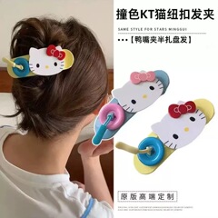 2025新型萌え趣味衝突色KT猫ボタンヘアクリップ大サイズアヒル口クリップ半髪クリップ髪飾り