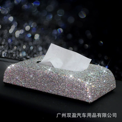 Car tissue box diamond car paper box fashion interior decoration creative car napkin paper box seat paper box (Other Automotive Interior Supplies) - white-diamond-tissue-box