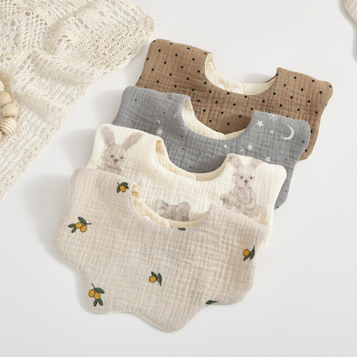 Korean style 6-layer cotton gauze flower bib Zou Zou cloth saliva towel 360 degree newborn bib baby anti-vomiting milk towel