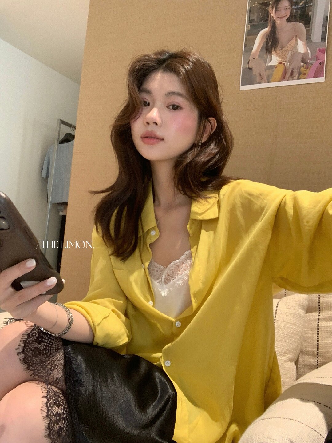 Áo sơ mi nữ tay dài chất liệu tencel phong cách lười biếng ấm áp — Vàng nhạt, xanh lam, Xanh lá cây nhạtcolor, màu hồng chi tiết 91