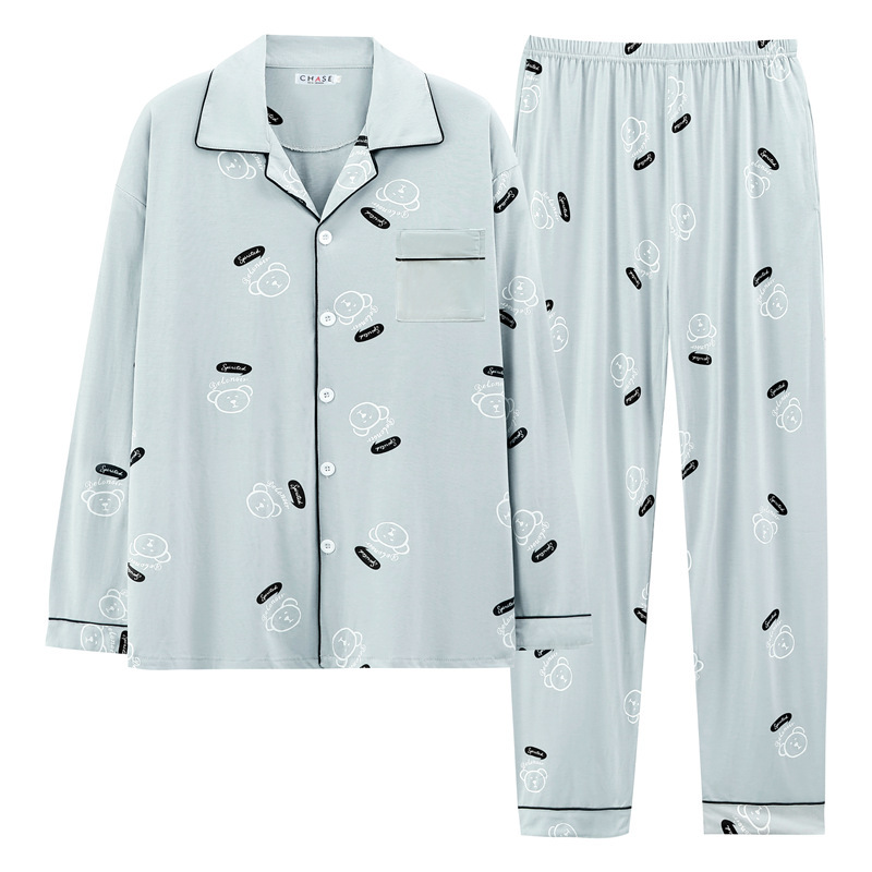 Pijamas de algodón masculinos primavera y otoño delgados pantalones de manga larga, jóvenes de mediana edad y ancianos, cardigans casuales, set de ropa para el hogar, cuatro temporadas