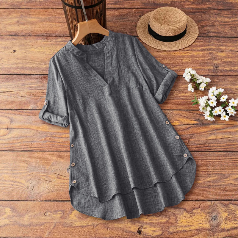 2025 Amazon European and American Cross-Border Spring & Fall New Pure Color V Neck Button Loose Fashion Women's Shirt 2025 Amazon European and American Cross-Border Spring & Fall New Pure Color V Neck Button Loose Fashion Women's Shirt
