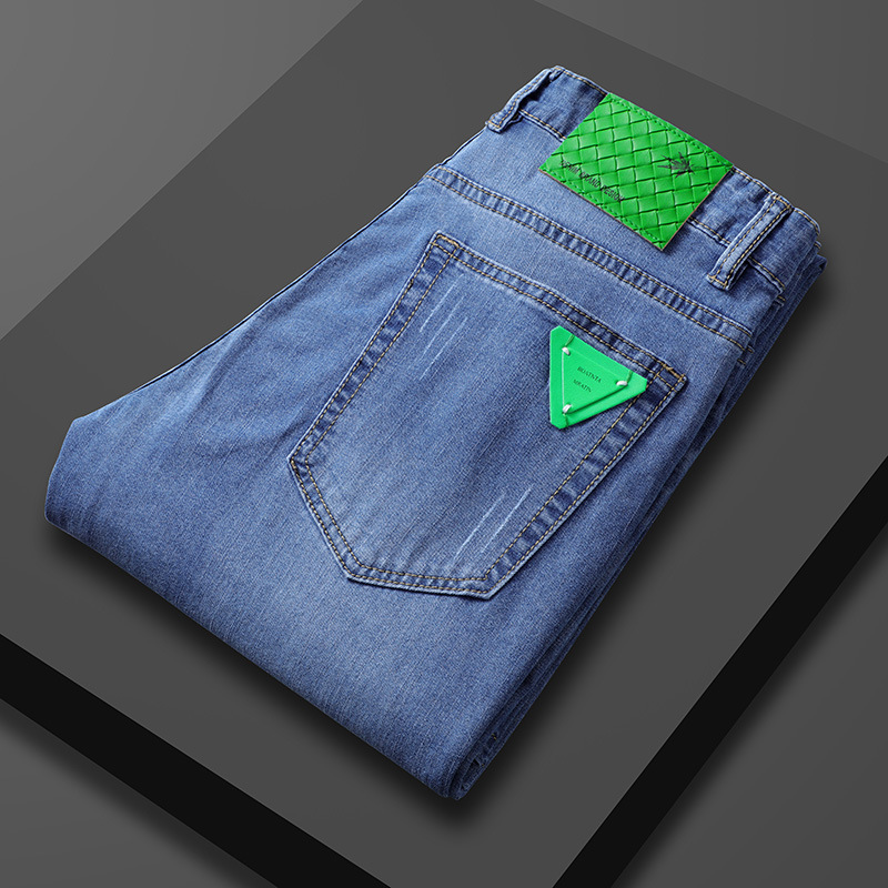 直筒牛仔褲男士款修身直筒2022新款潮流休閑直筒彈力綠標長褲子男
