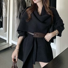 跨境韩系设计感秋冬氛围感穿搭围巾领系腰带针织开衫女毛衣外套潮