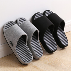 靜石廬|日式靜音拖鞋春針織條紋情侶地板布藝辦公室室內居家鞋女