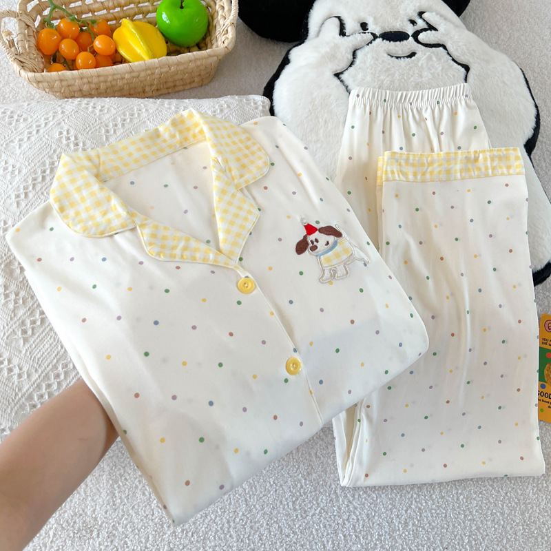 Sweet Dopamine Polka Dot Pajamas for Women, Spring and Autumn Long-Sleeved Suits, Cartoon Home Clothes, Can Be Worn Outside, Real Photos Wholesale Sweet Dopamine Polka Dot Pajamas for Women, Spring and Autumn Long-Sleeved Suits, Cartoon Home Clothes, Can Be Worn Outside, Real Photos Wholesale