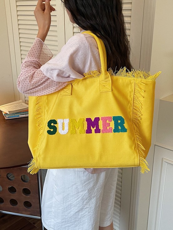 Nuevo estilo transfronterizo de moda con bordas bolsas de mano bolsas de lona ociosas simples bolsas de hombro de gran capacidad para estudiantes de viajes