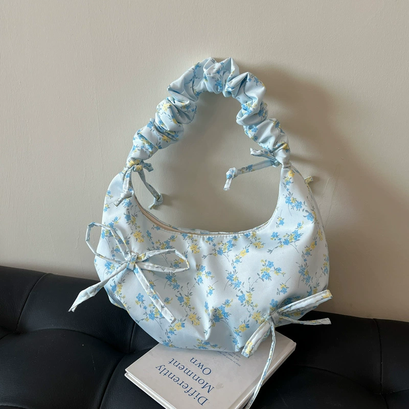 Сумка‑handbag с бантом, одноплечная летняя, сборчатая ручка, цветочный принт
