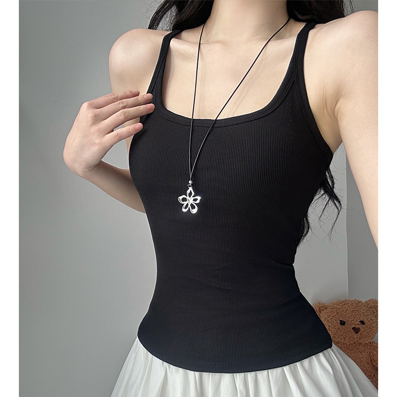 Ourlik Korean Retro Slim-Fit Tank Top Summer 2026 New Style with Chest Pads Slimming U-Neck Top Ourlik Korean Retro Slim-Fit Tank Top Summer 2026 New Style with Chest Pads Slimming U-Neck Top