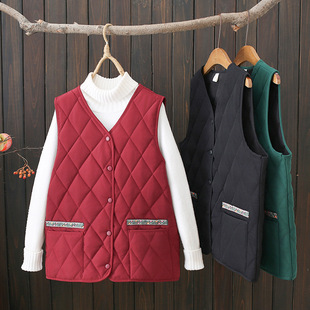 Plus size women's cotton vest V-neck vest retro ethnic style 2023 autumn and winter 200kg thin vest National style slimming 608
