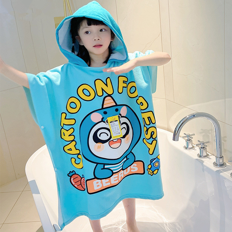 Factory Customized Cartoon Hooded Kidsren's Bath Towel Cloak Baby Bath Absorbent Quick-Drying Wearable Cloak Bathrobe Cloak