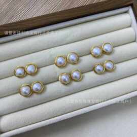 8.5-9.5mm左右14k注金绕线珍珠银针耳钉大量现货耳饰珍珠鸟巢耳钉