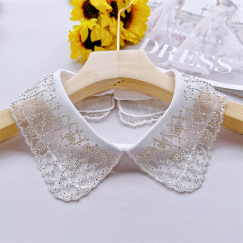 New organza embroidered beaded collar, flower fake collar, buttoned women's all-match lace collar, factory direct sales, exclusive supply supplier
