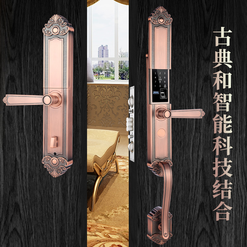 Cerradura de huellas dactilares deslizante puerta de la villa patio puerta antideslizante cerradura de contraseña retro europea cerradura inteligente de aleación de zinc