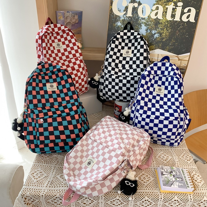 Korean Style Hong Kong Style Retro Backpack Casual Plaid Student School Bag Versatile Contrasting Color Letter Storage Backpack for Women