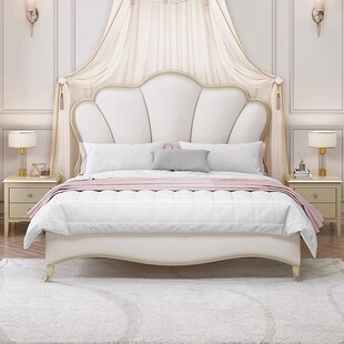 American Accessible Luxury Style 1.8m Double Master Modern Simple Bedroom Solid Wood Bed French Leather Soft Package 1.5 Princess Bed