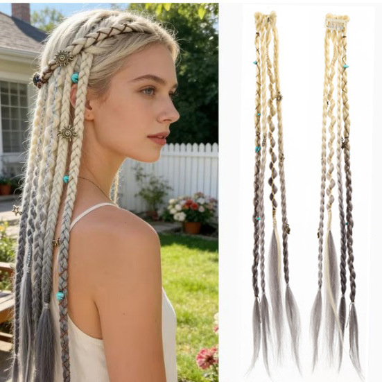 Cross-Border Foreign Trade Bohemian Style Small Braided Hair Extensions for Women, Fake Braids with Bb Clips, Hot Girl Boxing Braids