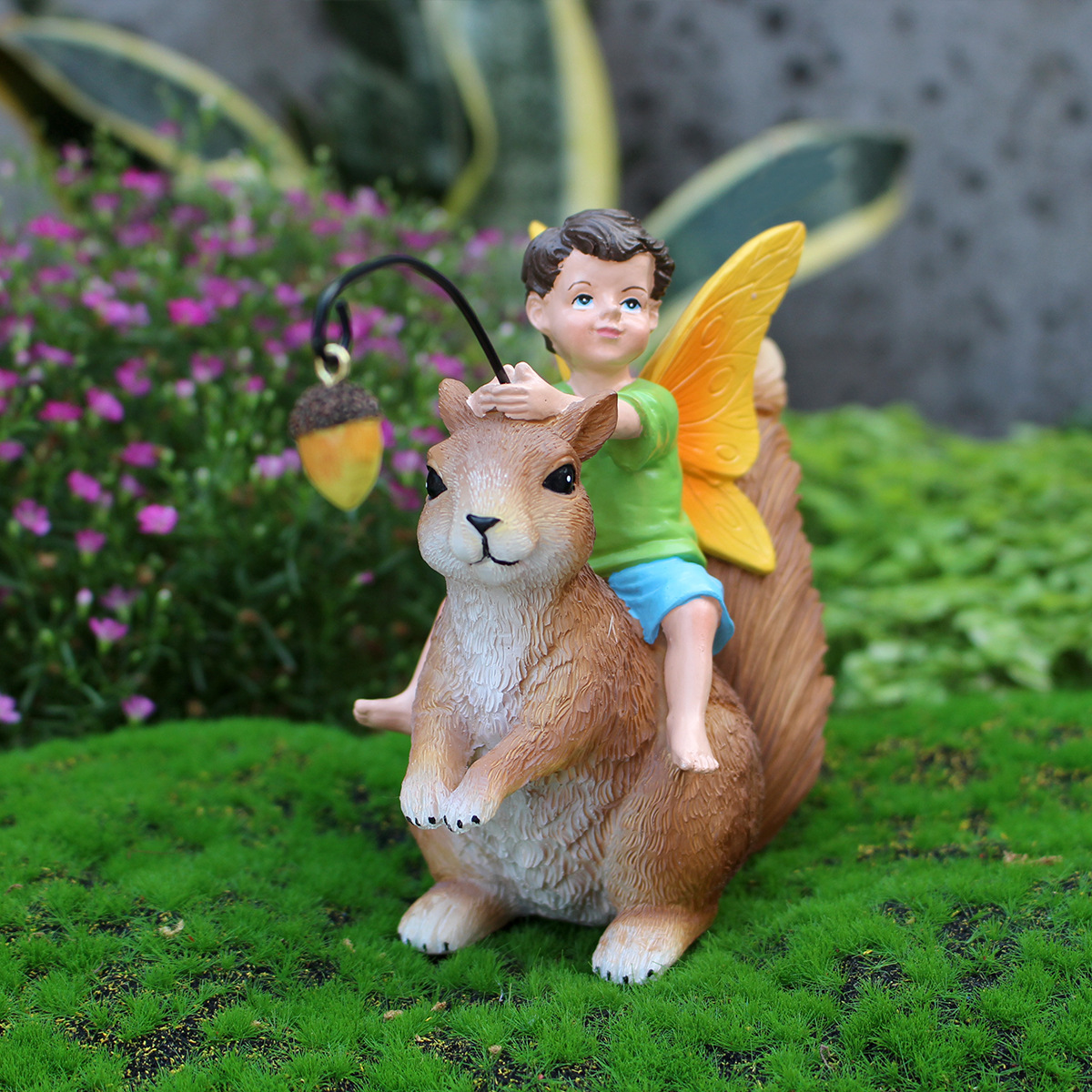  new style riding Squirrel Boy resin decoration garden home resin crafts decoration  