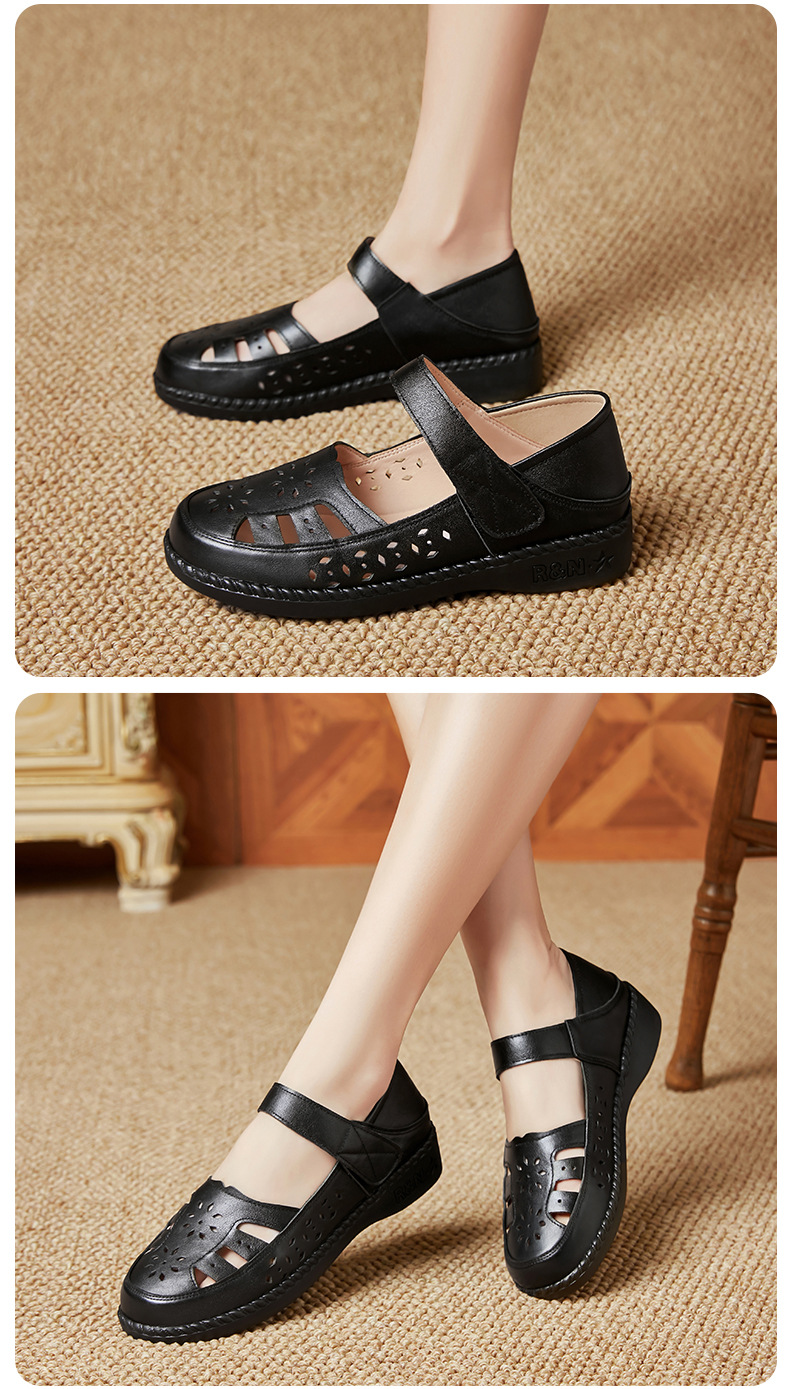 Sandal nữ quai chữ V đơn giản đế mềm da thật thoáng khí — Màu nâu chi tiết 21