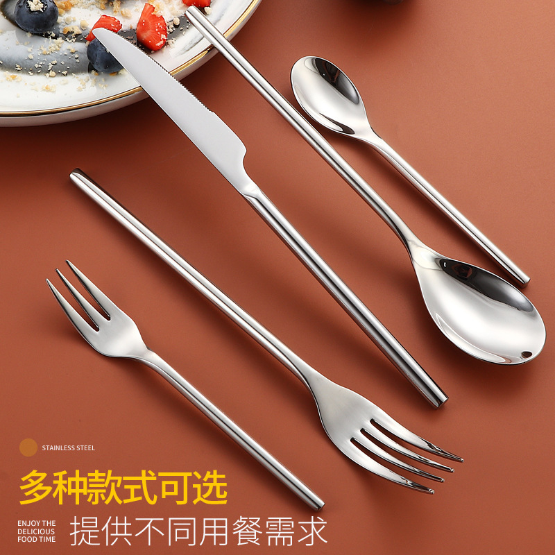 304圆柄不锈钢餐具刀叉勺酒店餐厅饭店西餐叉勺子不锈钢餐具套装|undefined