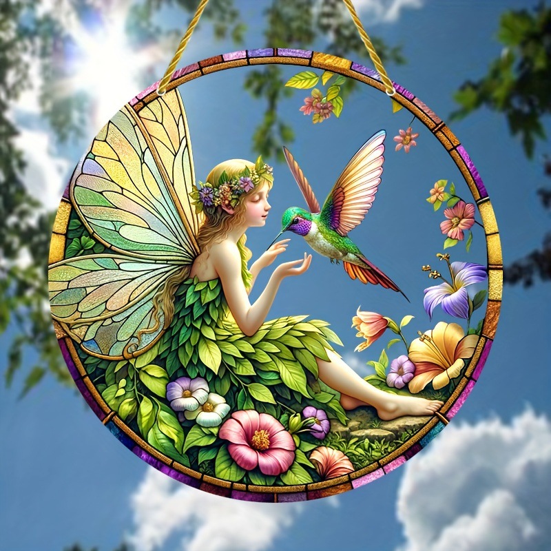 Transfronterizo 2D acrílico verde bosque colibrí cazador de sol coronas de regalo ventana colgante acrílico decoración de pared