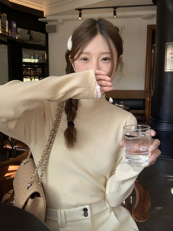 睛雅服饰软糯百搭蕾丝领针织打底衫2025秋季新款气质显瘦内搭上衣|undefined