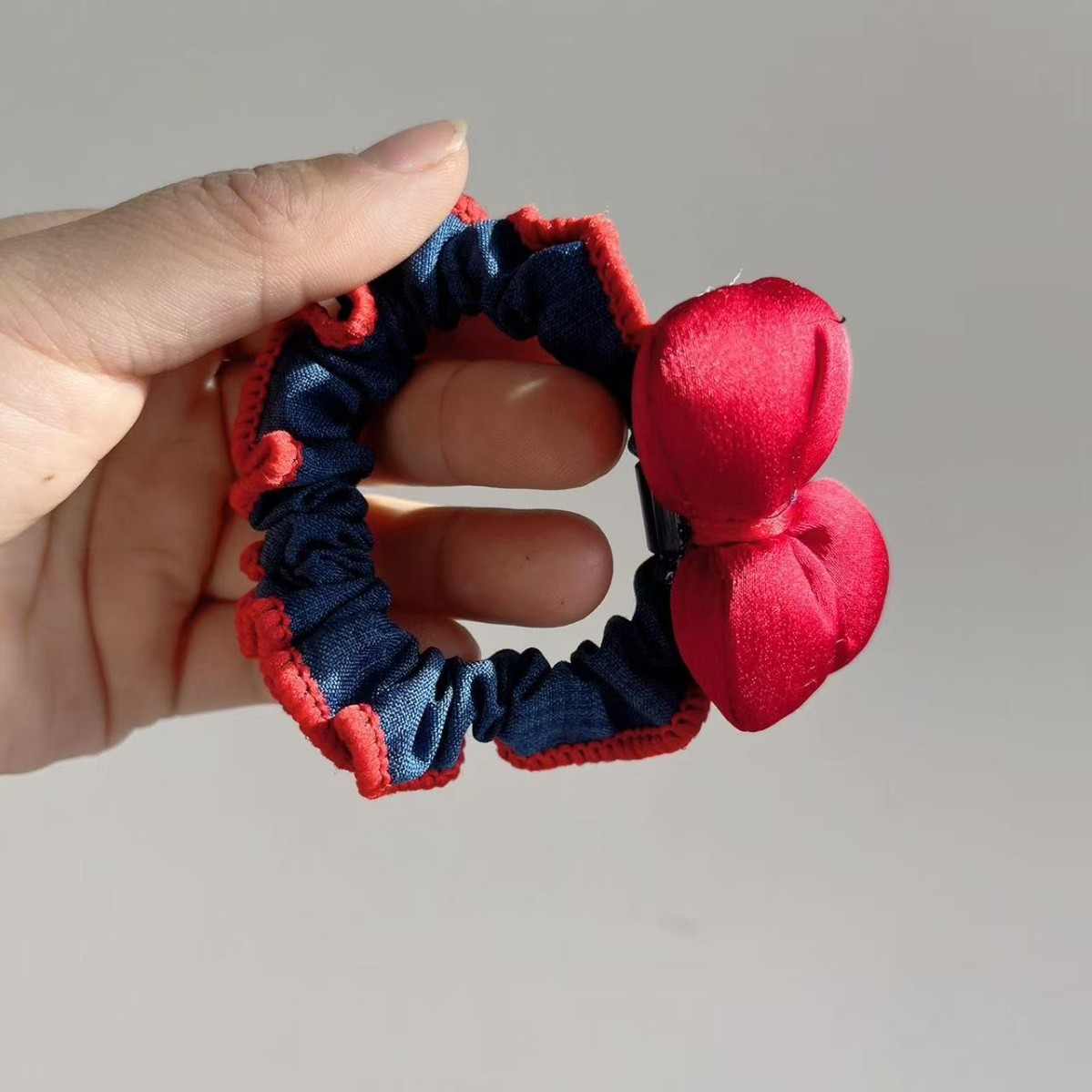 新品韩版时尚布艺花编褶皱花朵两件套皮筋扎头绳气质 简约发圈百