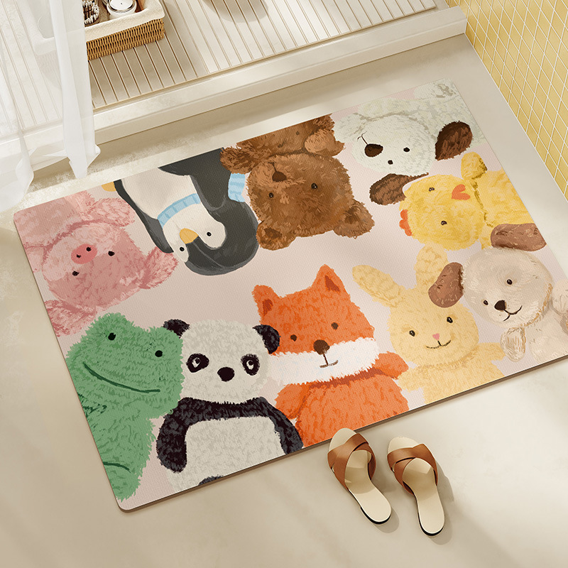 Entrance Door Non-Slip Floor Mat Cute Cartoon Bathroom Floor Mat Water-Absorbent Quick-Drying Soft Mat Bathroom Home Toilet Door Mat