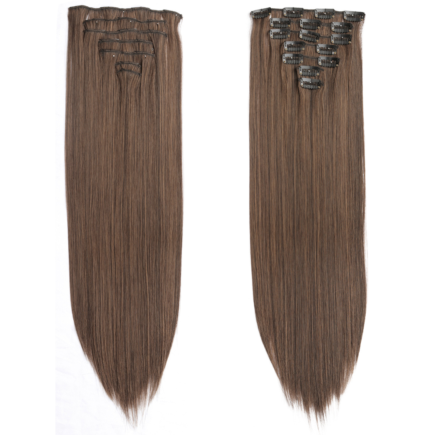 Comercio exterior al por mayor peluca 16 tarjetas extensión de cabello piezas de cabello recto piezas de cabello 7 piezas de fibra química clip cabello mujeres europeas y americanas