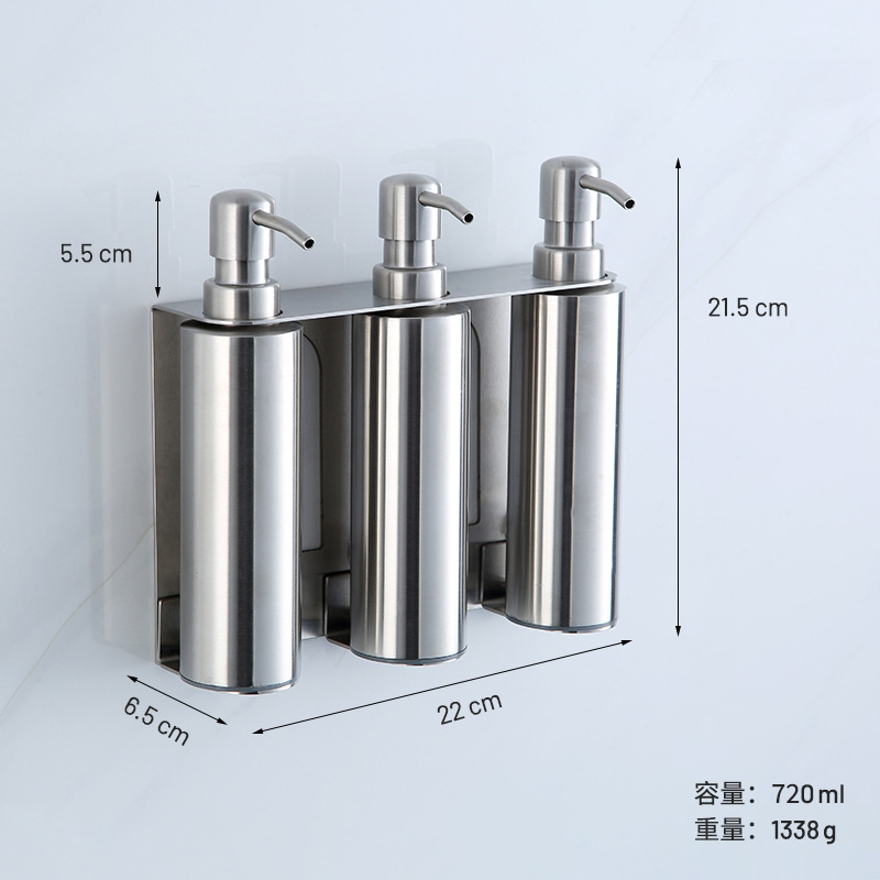 Dispensador de jabón de pared de acero inoxidable para baño de hotel transfronterizo, champú de baño, gel de ducha y dispensador de jabón
