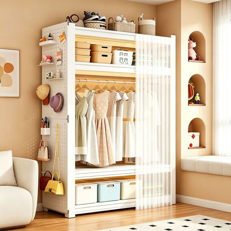 Simple Wardrobe Assembly DIY Open-Style Home Clothing Storage Rack Steel Frame Shelf Wardrobe for Rental Apartments Simple Wardrobe Assembly DIY Open-Style Home Clothing Storage Rack Steel Frame Shelf Wardrobe for Rental Apartments