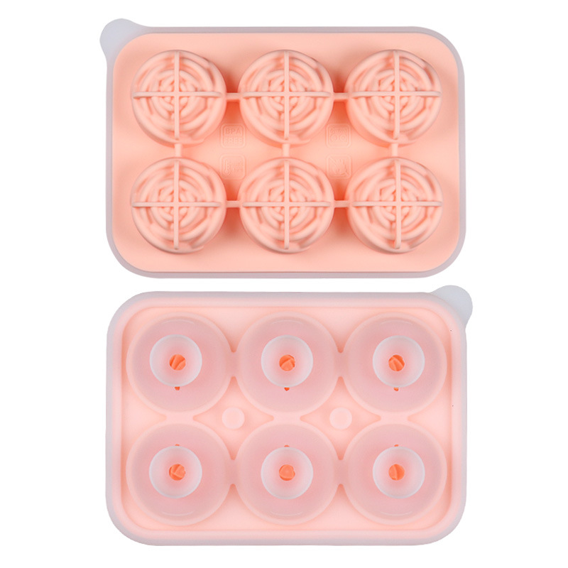 Food grade silicone 6 with rose ice lattice free funnel with clasp leakproof diy whiskey ice mold Ice mold