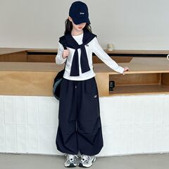 网红女童时髦打底衫长裤中大童装套装春秋新款披肩长袖卫衣两件套