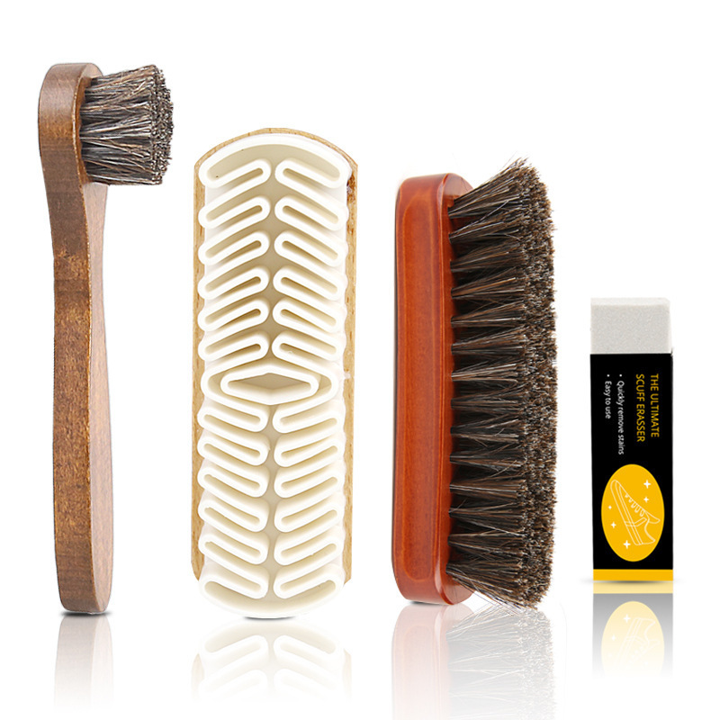 Shoe Brush Set, Horse Hair Brush, Snow Boots, Suede, Leather Goods, Rubber Shoe Polishing and Decontamination Four-Piece Set