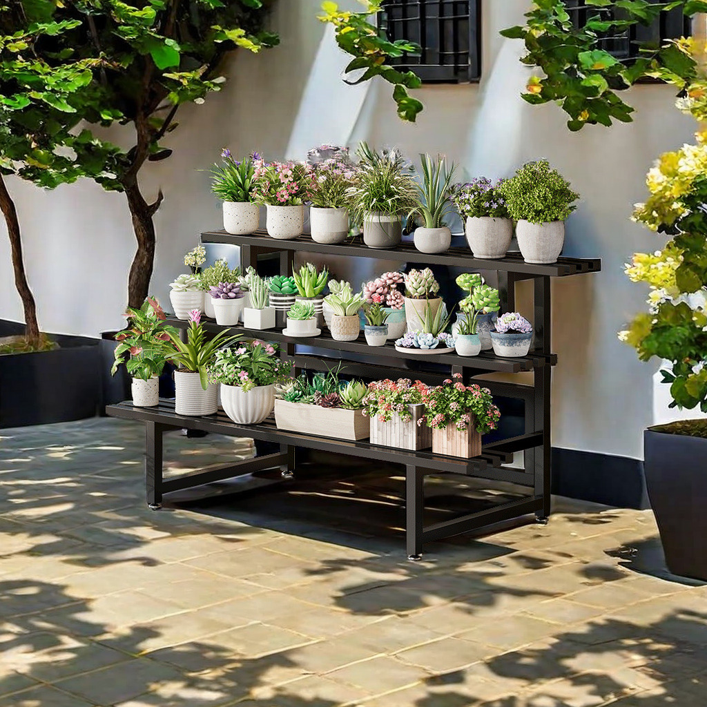 Estante de flores de acero inoxidable Balcón patio exterior estante de flores al aire libre impermeable solar 2024 hierro forjado multicapa
