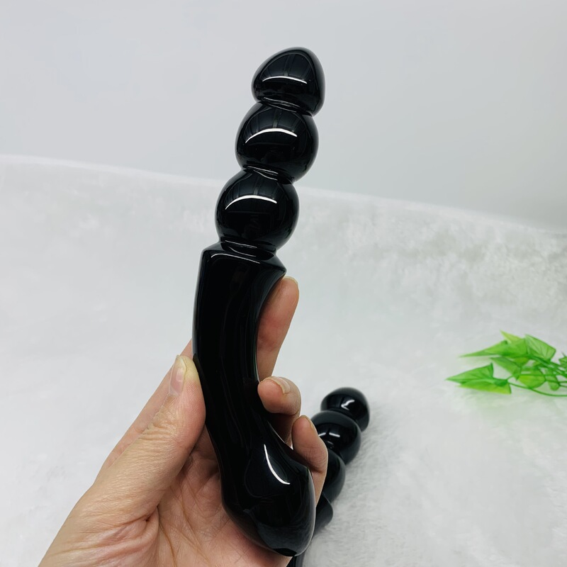 天然水晶黑曜石雕刻原石水晶按摩棒 图 2