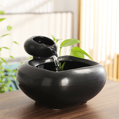 新中国式招財流水置物陶磁器小型デスクトップ茶卓オフィス装飾品循環水景観