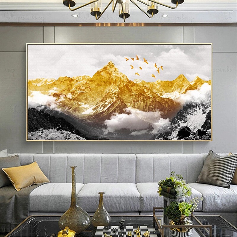 Support custom high-definition single golden mountain scenery Hotel gallery corridor decoration background wall spray painting