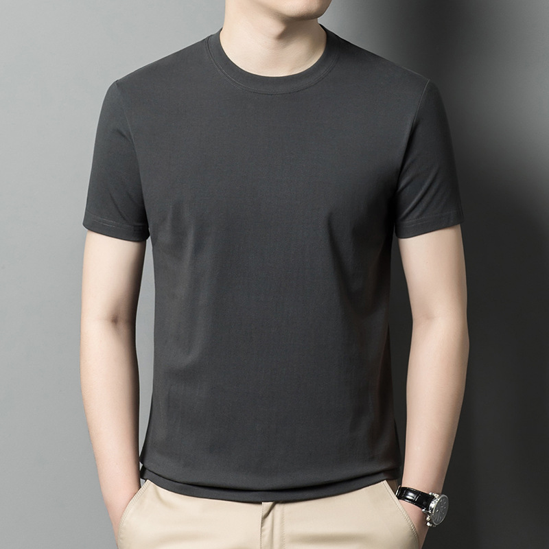 純綿通気tシャツ男性半袖2025年夏抗菌涼しい男性上着半袖純色丸襟夏服